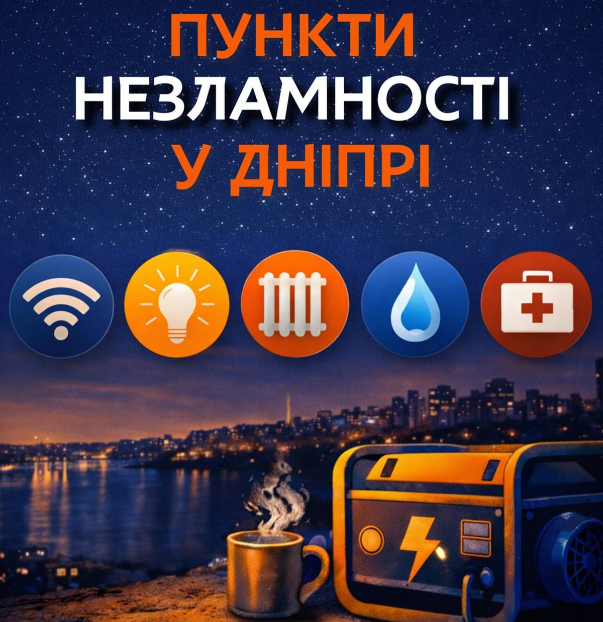 Пункти незламності у Дніпрі 2026: де можна зігрітися та зарядити гаджети під час відключень світла